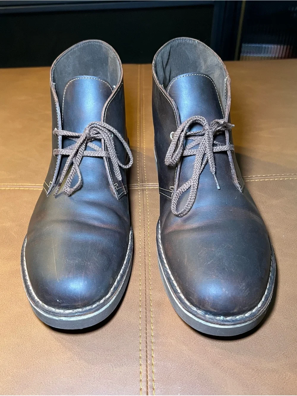 Clarks Men's Brown Leather Bushacre 2 Desert Boots Lace-Up Round Toe Chukka